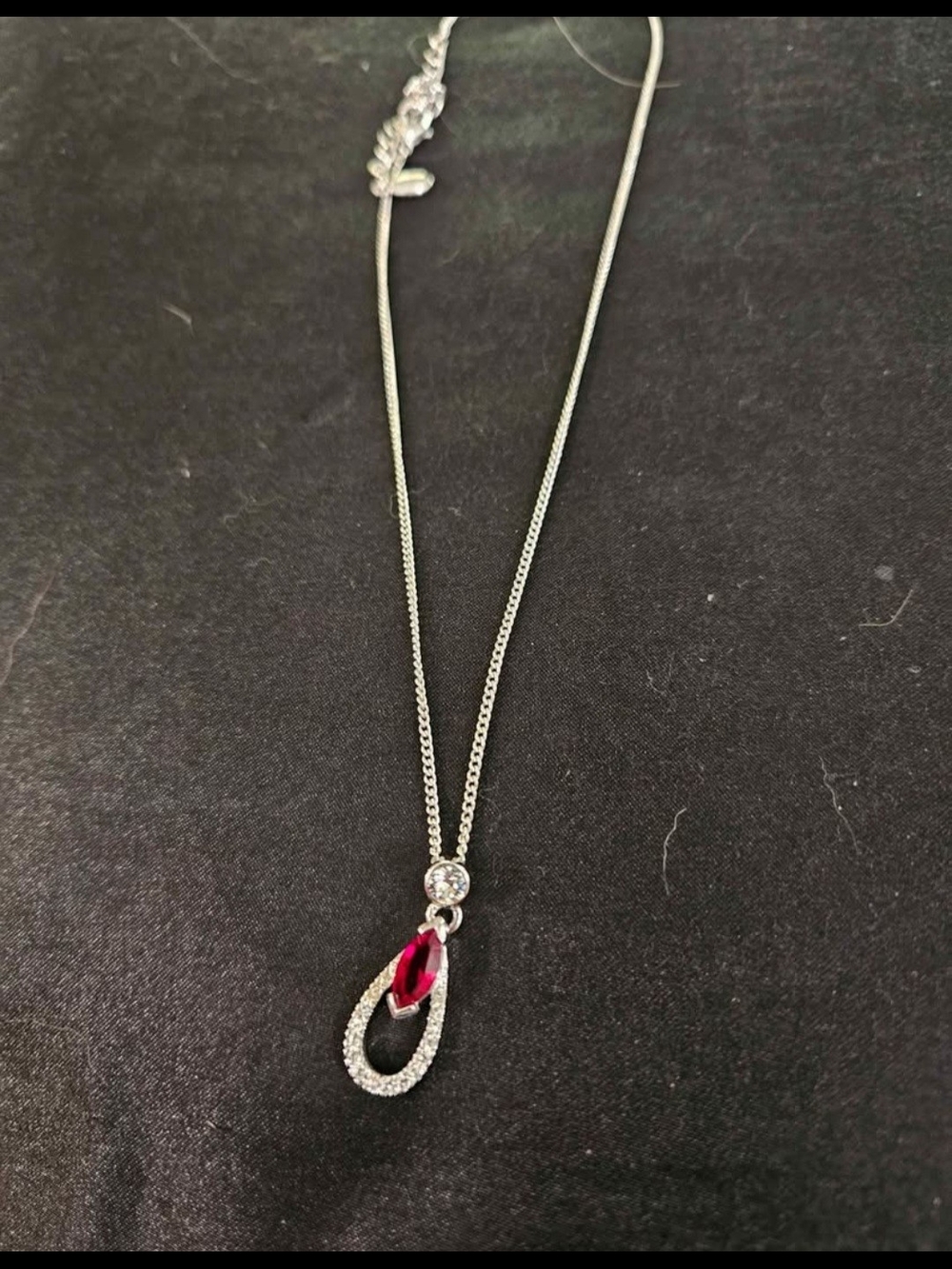 Sterling Teardrop Pendant Necklace with Ruby Red Crystal
